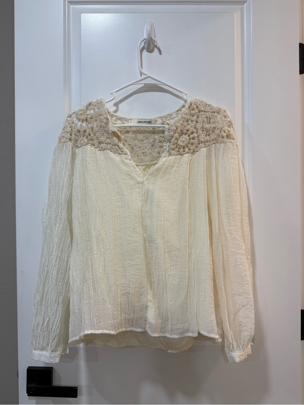 Charming Charlie Cream Crochet Yoke Tunic Top